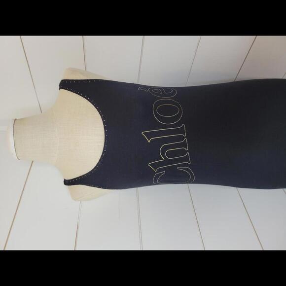 CHLOE size 44 (US size 12) black sleeveless stretchy knit dress - Picture 2 of 5